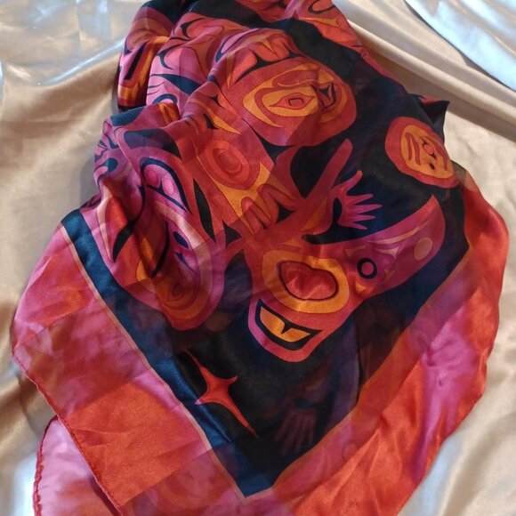 BILL HELIN 2003 Red/Black "Raven" Silk Satin Stripe Scarf - Picture 3 of 4